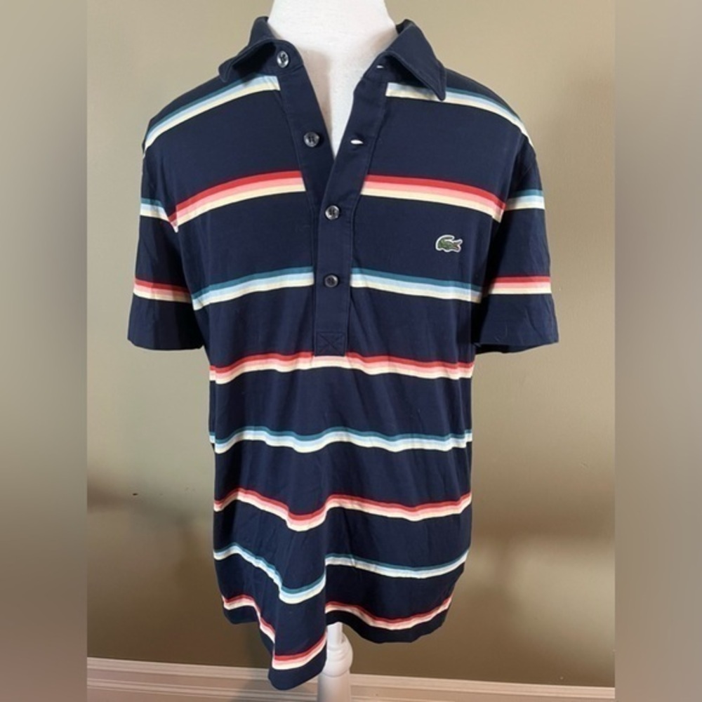Lacoste Men's Navy Striped Polo Shirt